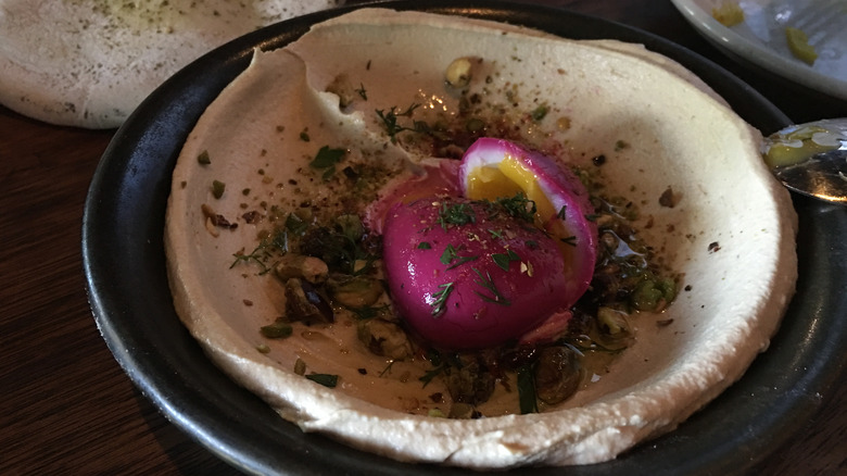 Zahav hummus and a hard-boiled egg