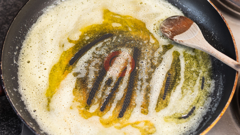 butter cooking in pan 