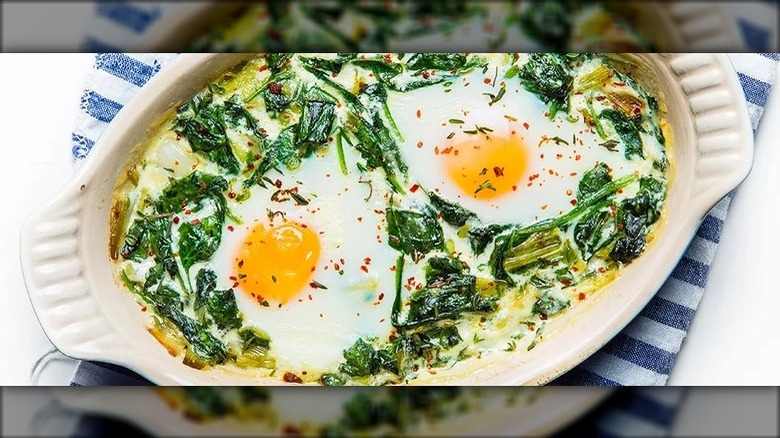 Baked Eggs with Spinach and Leeks