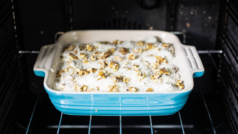 unbaked gratin in oven