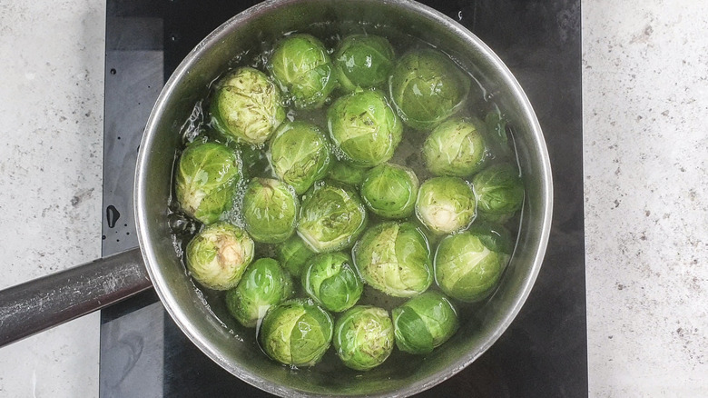 Brussels sprouts in pan