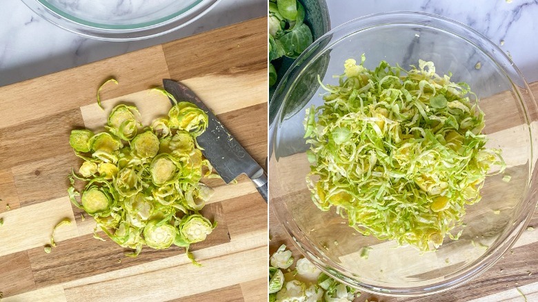 shredding Brussels sprouts for slaw