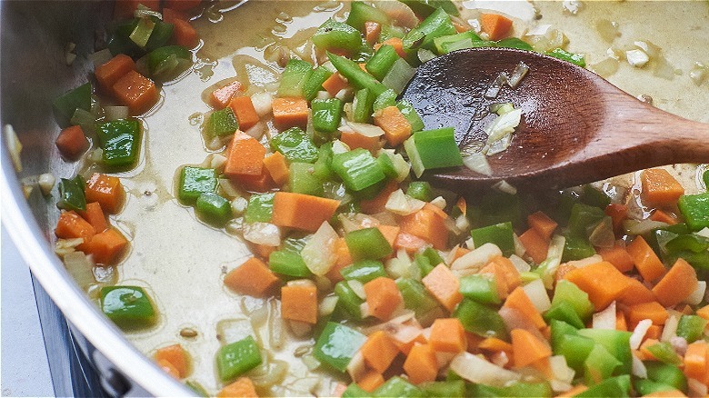 simmering vegetables in wine