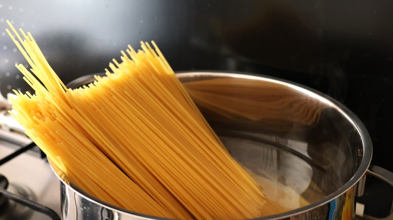 Pot of boiling spaghetti