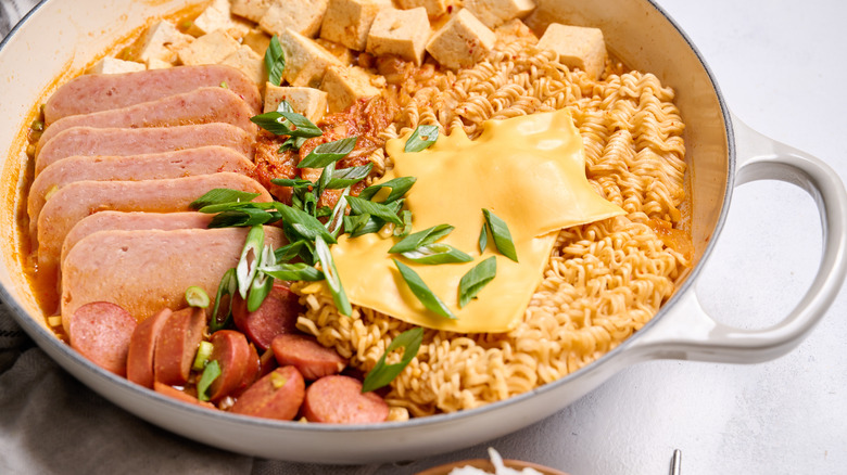 pot of budae jjigae on table