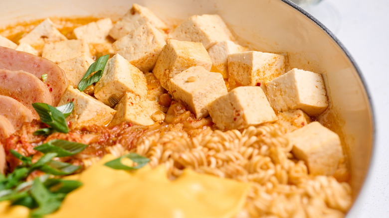 tofu in budae jjigae pot