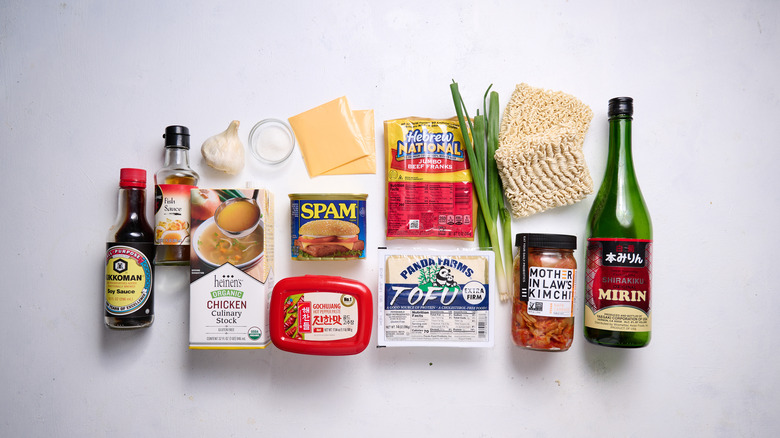 ingredients for budae jjigae on a table