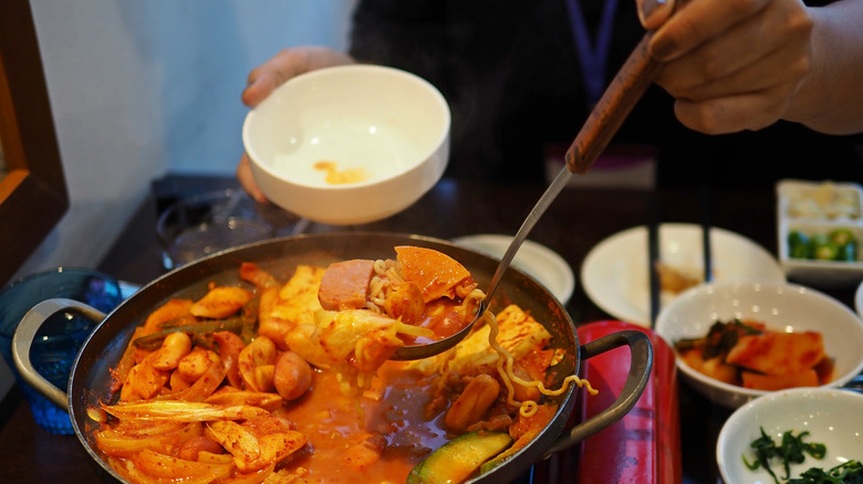 Budae jjigae being served