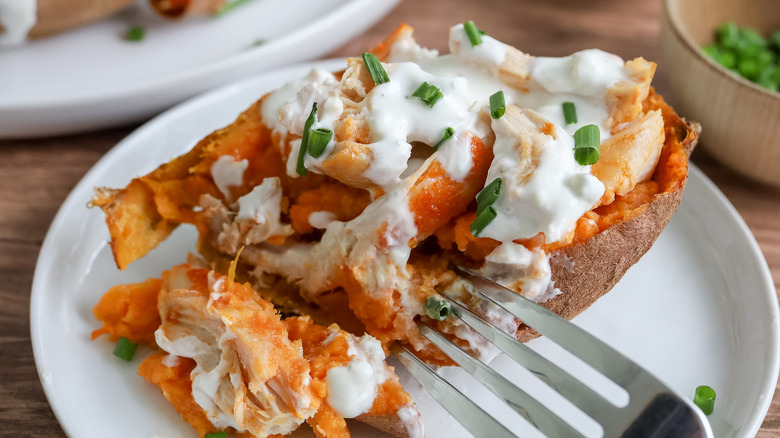 baked sweet potato with toppings