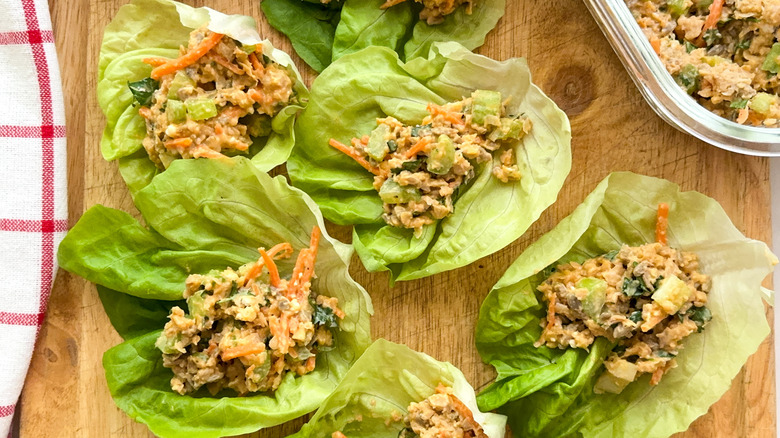 garbanzo lettuce wraps on board