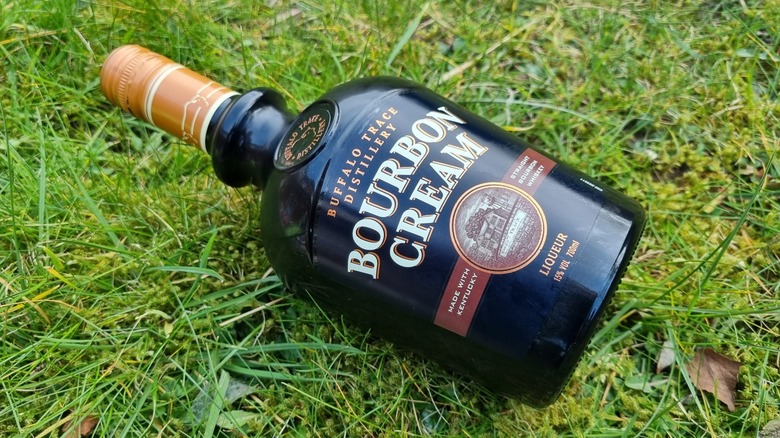 Bourbon Cream bottle on grass