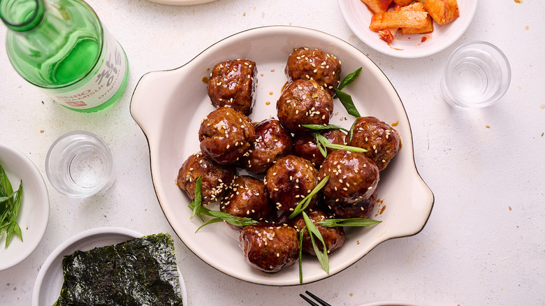 bulgogi meatballs in a serving dish