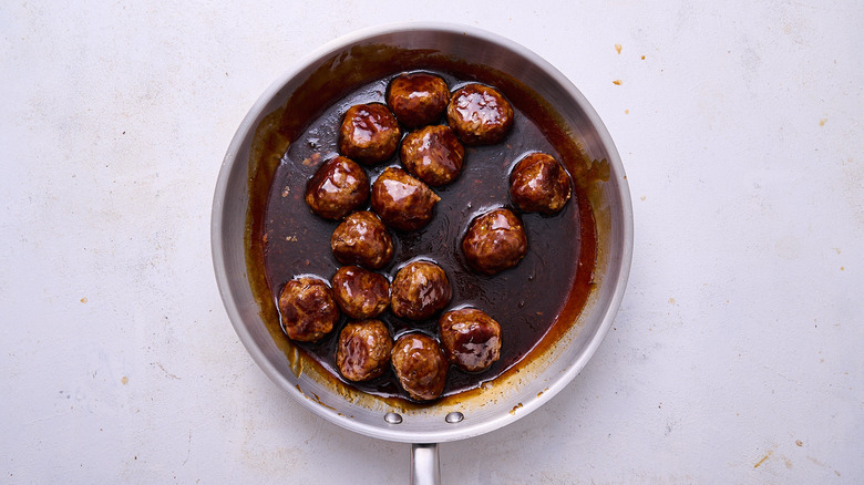 meatballs in sauce in skillet