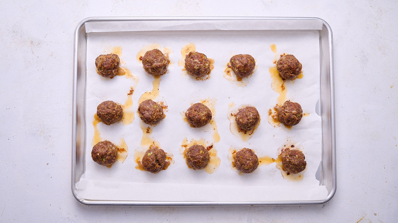 baked meatballs on sheet tray