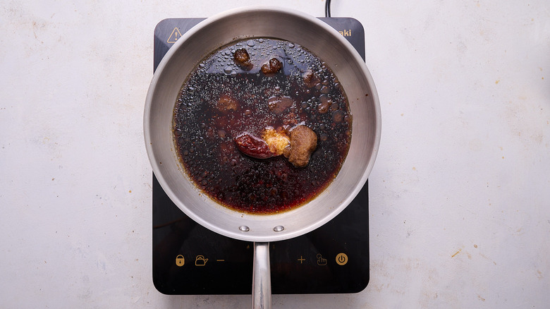 sauce ingredients in skillet