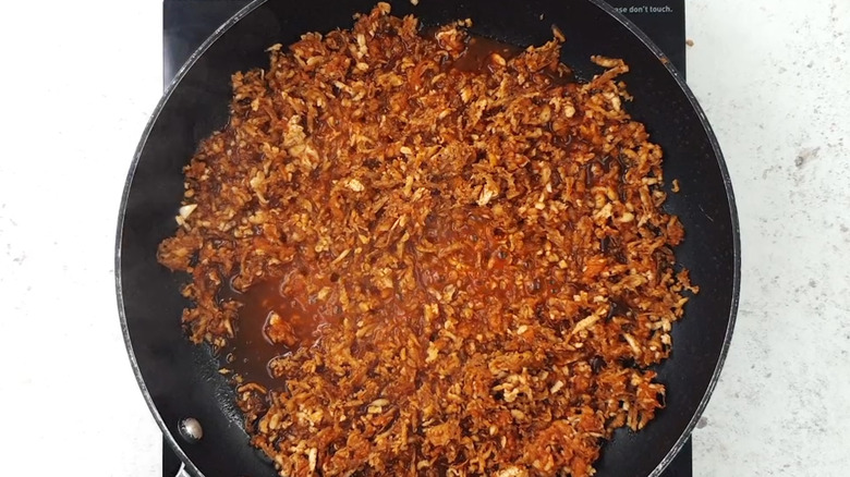 shredded tofu in pan