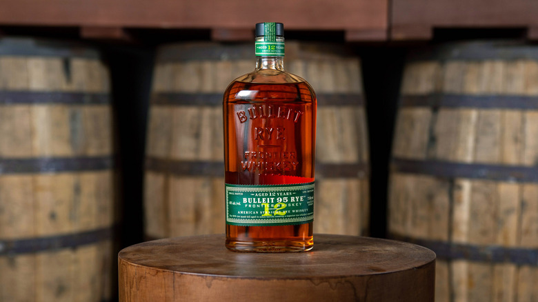 bottle of Bulleit rye whiskey