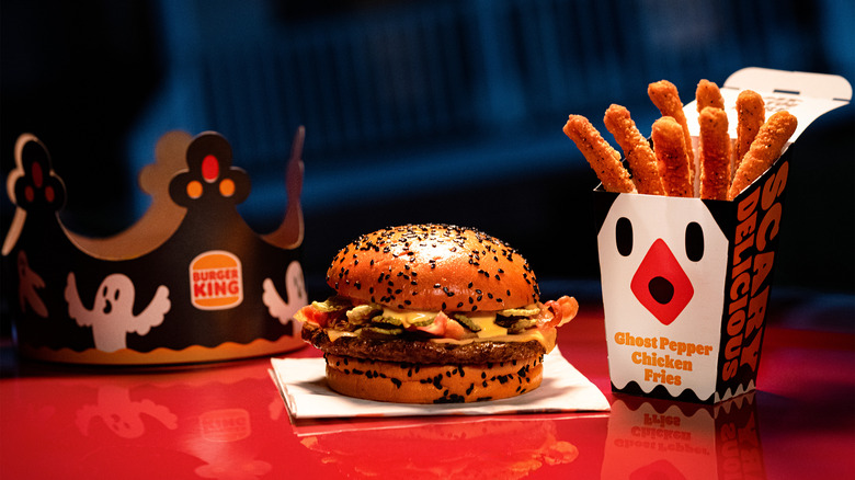 onion rings and fries with burger