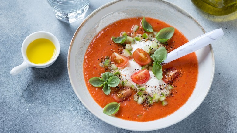 Tomato soup with burrata cheese