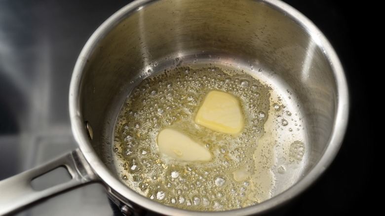 melted butter in pot