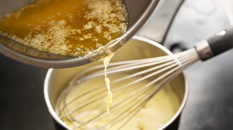Making sauce with melted butter 