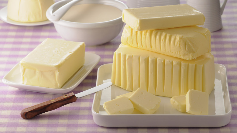 Slabs of butter on tray