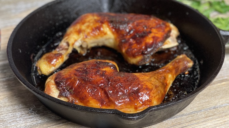 cooked chicken in pan