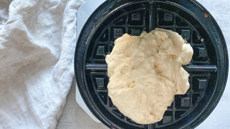 batter in waffle machine