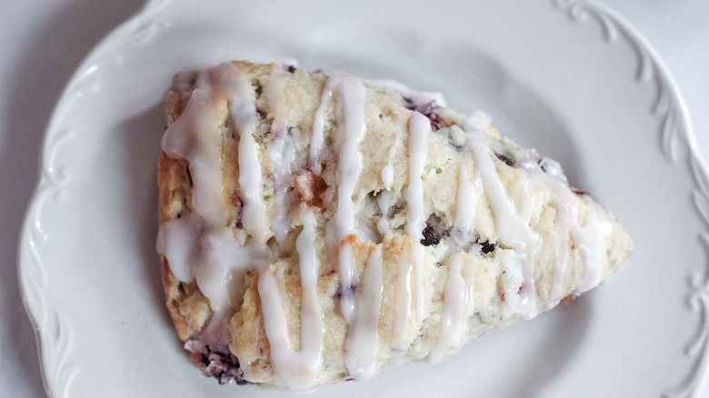 buttermilk blackberry scone on plate 