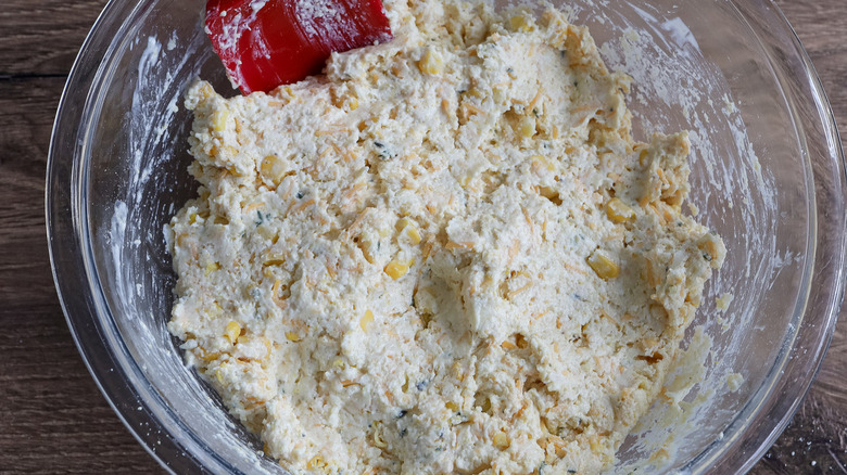 corn biscuit dough in bowl