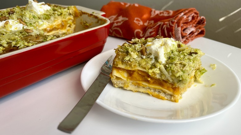 white lasagna with Brussels sprouts