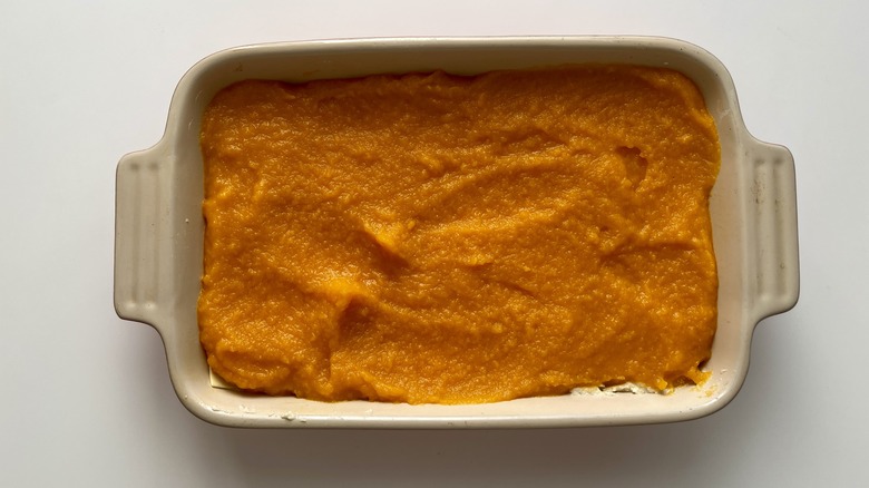 butternut squash puree in pan