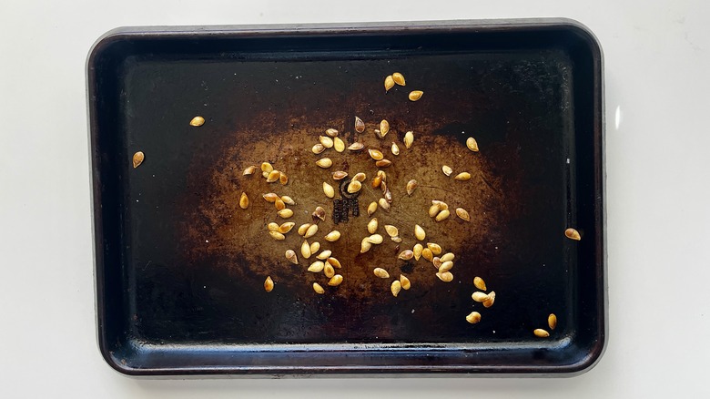 squash seeds in pan