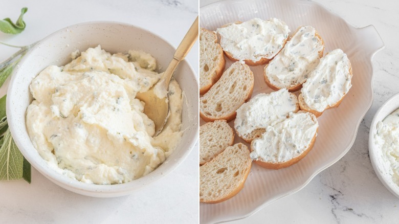 mixing sage and ricotta
