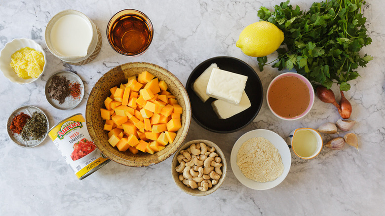 Butternut squash malai kofta ingredients on marble counter