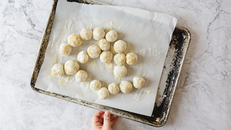 Kofta balls on lined baking sheet