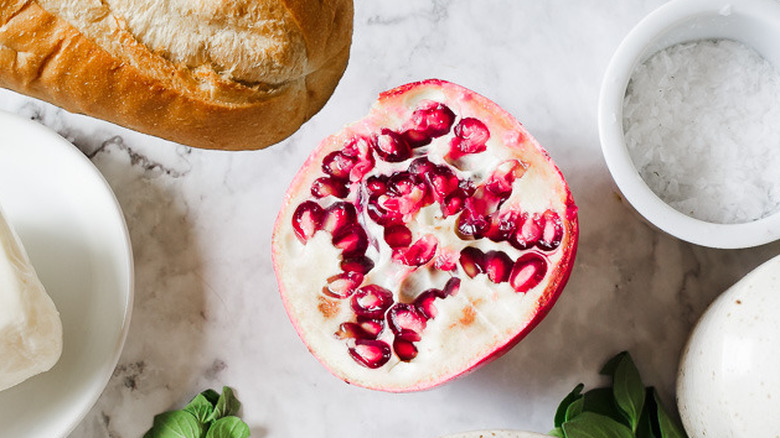 pomegranate on marble background