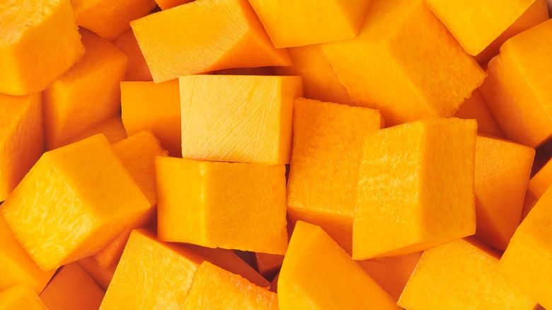 Close-up of cubed butternut squash