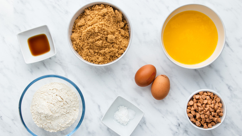 butterscotch brownies ingredients on counter 