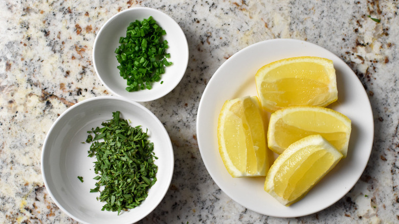 lemon and tarragon in bowls