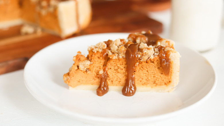 pumpkin pie slice with caramel