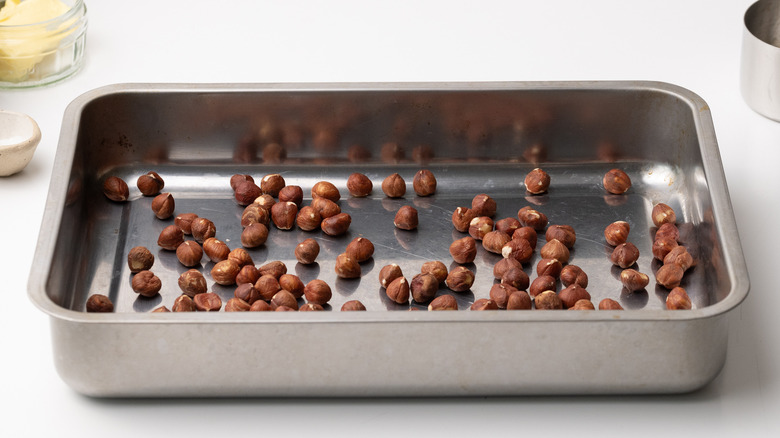 hazelnuts in a baking tray