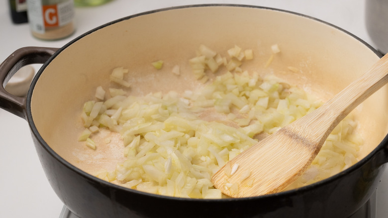 cooking onion in a pan