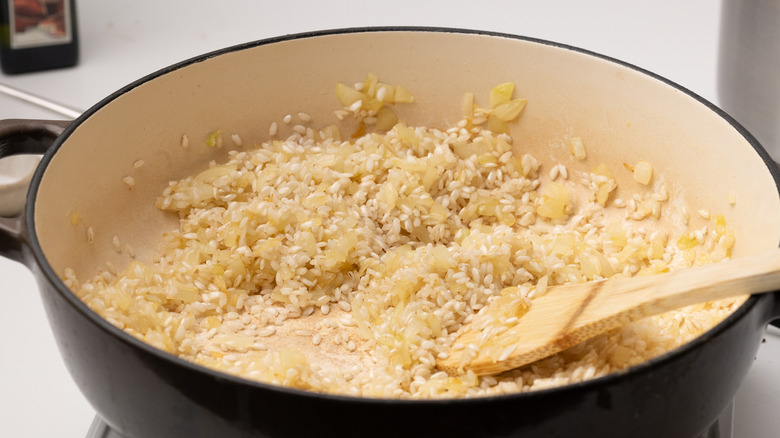 toasting risotto rice