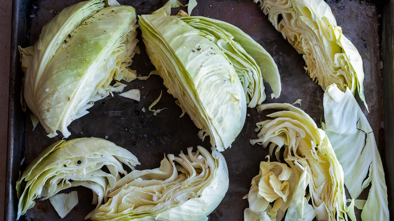 cabbage on baking sheet 