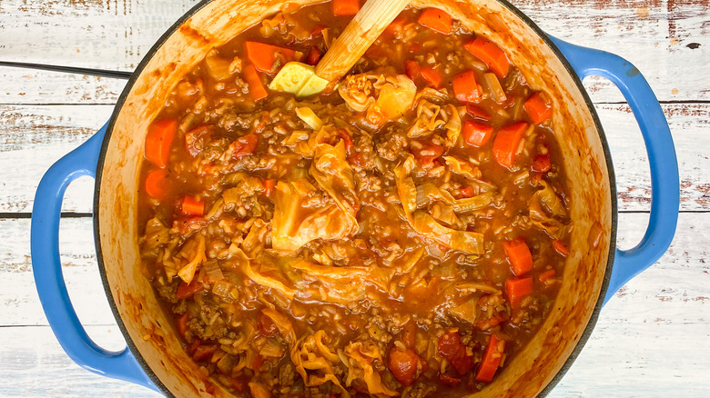 cabbage roll soup in pot