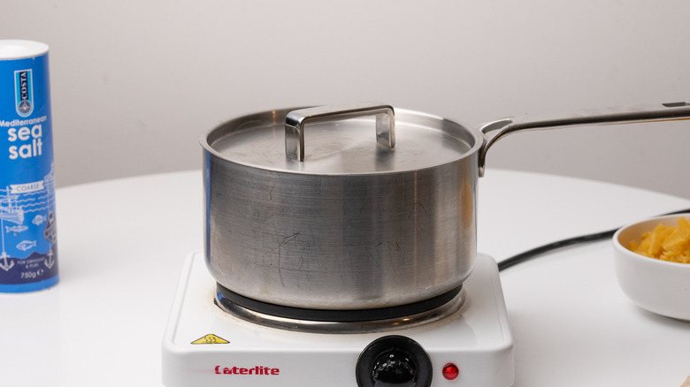 saucepan on heating element