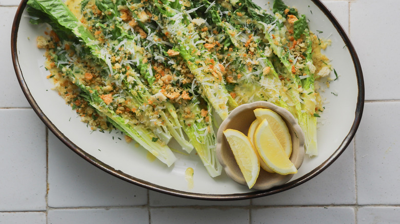 Platter of Caesar salad spears