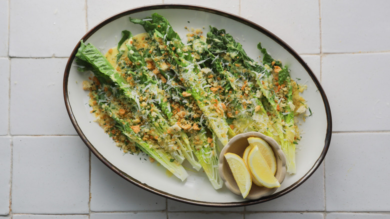 Plate of Caesar salad spears