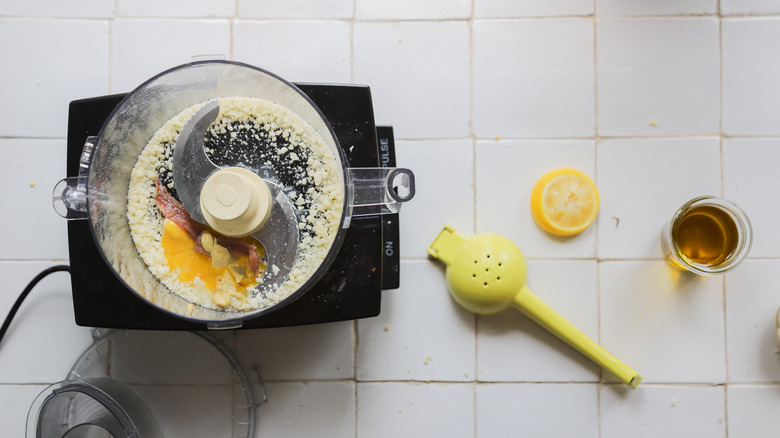 Caesar salad dressing in processor